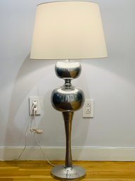 PAIR Of Tall Midcentury Modern Double Gourd Pewter Standing Lamps.