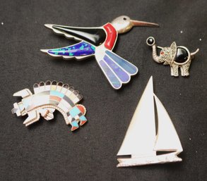 Sterling Silver Includes Bird, Sailboat, Elephant And Santa Fe Style Enamel And Sterling Pendant