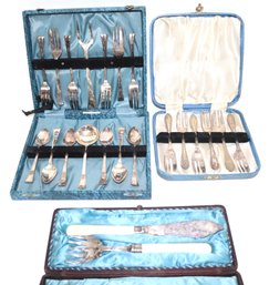 Vintage Serving Piece Sets Include Engraved Fish Carving Set, English Plated Seafood Set For 6 And More.