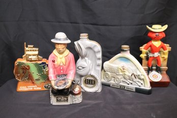 Collectible Decanters-Ezra Brooks Gold Miner, Collectors Club, I Want To Quit Winners, Red Dog Dan Slowed Gun