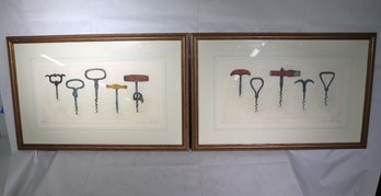Two Signed Limited Edition Prints Of Antique Corkscrews Matted And Framed