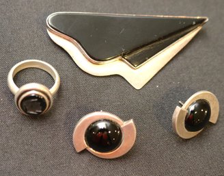 Sterling Set Including A Matching Brooch, Earrings And Ring