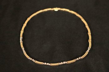 14 Kt YG/WG 16' Mixed Link Necklace With 7 Sets Of Diamond Accent Stones Signed DD