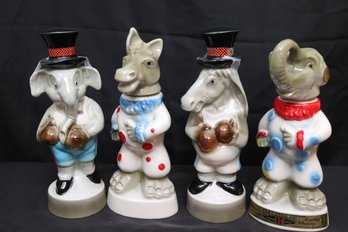 Collectible Jim Beam Political Trophy Decanters Bottles Includes Boxing And Clown, Elephants/donkeys