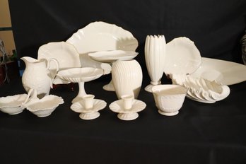 Large Lot Of White Lenox Pieces, Including Serving Trays, Vases, Pictures, Pedestal Bowls, Candlesticks