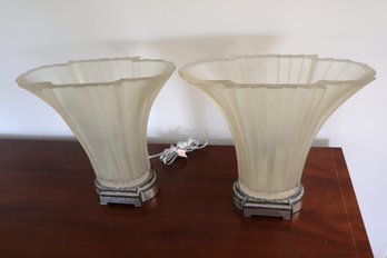 Pair Of Art Deco Style Resin Lamps With 2 Lights Each.