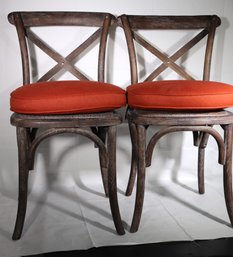 Pair Of French Bistro Style Caned Side Chairs With Cushions