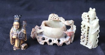 Lot Of 2 Carved Soapstone And Resin Figurine.