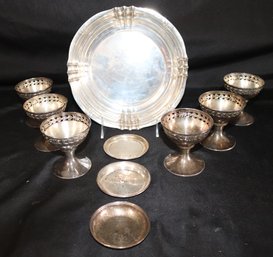 Wallace Sterling Bowl, 6 Sherbert Cups And 3 Teabag Caddies
