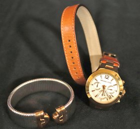 Includes Replica Stretch Cuff Bracelet And Michael Kors Stainless Steel 10 Atm Watch With Extra-long Strap.