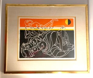 Large Umberto Romano Chanson D' Amour Abstract Midcentury Lithograph Depicting Lovers.