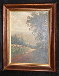 Antique Landscape Painting, No Visible Signature May Be Under The Frame