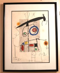Attributed To Joan Miro Pencil Signed Color Etching Lhomme Au Balancier Inscribed HC In Linen Mat & Framed