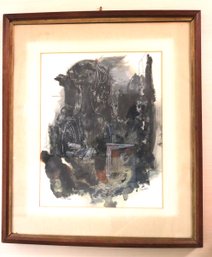 Mixed Media On Paper Painting Signed/Attributed To Frank Russell, 1953 Book By The Window