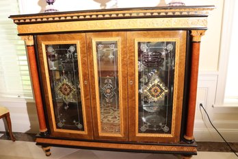 Neoclassical Style Elaborately Carved China Cabinet/display With Unique Mirror Panel Doors