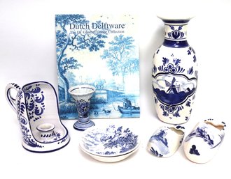 Delfts Hand Painted Holland Shoe Ashtray, Large Vase, Wedgewood, Includes Other Blue & White Items.
