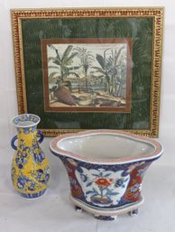 Lots Of Decorative Items With Tropical Trees Botanical Print And 2 Ceramic Decorative  Pieces