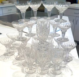 Assortment Of Quality Crystal White Wine And Champagne Stemware Assortment With Etched Detail