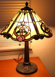 Pretty Slag Glass Table Lamp With Floral Accents