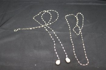 48-inch-long Lariat With Shell Accents And Silver/crystal Necklace