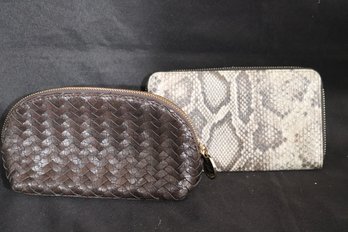 Neiman Marcus Woven Accessory Bag And  Furia Leather Wallet