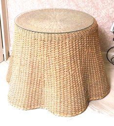 Interesting Woven Rope Table In A Draped Style With Protective Glass Top