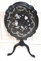 Antique Papier Mache Tilt Top Table With Mother Of Pearl Inlay