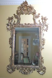 Gorgeous Vintage Carved Wood Mirror With Ornate Floral Crown Approx. 36 X 58 Inches