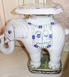 Charming Hand Painted Ceramic Elephant Stool With Trunk Up & Overall Crackle Finish