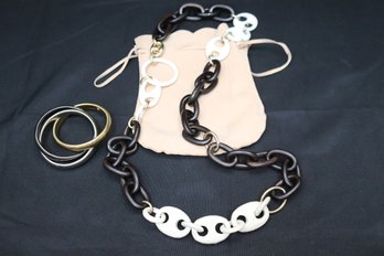 Fashion Jewelry As Pictured Including 3-piece Stretch Bracelet And Fun Plastic Chain Link Style Necklace
