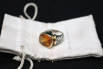 David Yurman Sterling And 14kt Ring With Amber Insert Dust Pouch Approx. Size 6