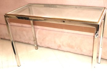 MCM Chrome & Brass Side Table With Glass Top