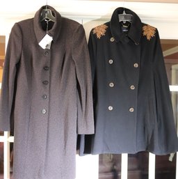 Womens Coats Include Wolford Mocha/black Coat Size 38 Made From Cotton, Wool And Silk And Gryphon New York