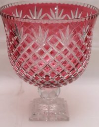 Large Brilliant Stunning Pink Bohemian Style Etched Crystal Centerpiece Bowl/vase