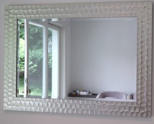 Contemporary Beveled Mirror In A Textured Silver Frame