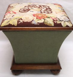 Classical Style Custom Wood/needle Point Foot Stool With Spaniel Design Lined With Fabric On Caster-Storage