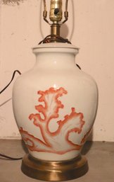 White Chinosserie Porcelain Lamp With Orange Leaf Motif