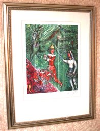 After Marc Chagall Signed & Numbered Lithograph Circus Scene With Embossed Seal & Silver Frame