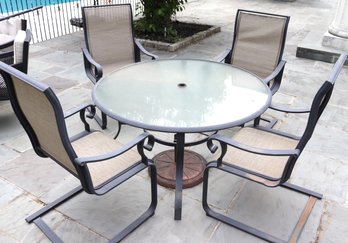 Outdoor Frosted Glass, Dining Table And Four Chairs, Threshold, Nokomis Collection Motion Chair.