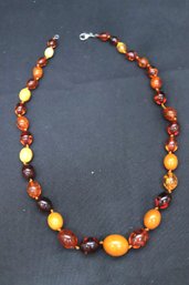 Knotted Amber Beaded Necklace With 925 Silver Clasp