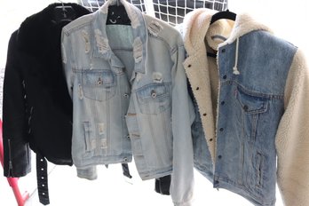 Womens Jackets Include Levis Denim With Wool Liner Size Medium, Co Sono Denim Collection Size Xl  And More.