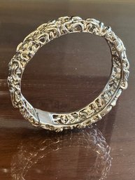 Sterling Silver 6.5 Inch Beautiful Design Hinged Bracelet-Mexico