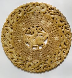 Dragon Motif Soapstone Chinese Bi-Disk Decorative Object