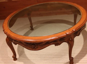 Louis XVI French Style Round Carved Wood Coffee/cocktail Table With A Glass Insert