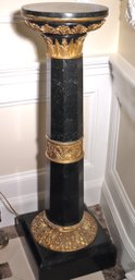 Empire Style Black Tessellated Marble And Gilt Pedestal, Almost 4 Ft. Tall!