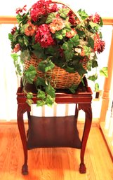 Claw Foot Side Table Includes A Decorative Floral Basket