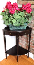 The Bombay Company Corner Table With Faux Drawers & Decorative Floral Arrangement