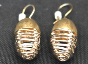Sterling Silver Pair Of 2 Tone Beehive Earrings