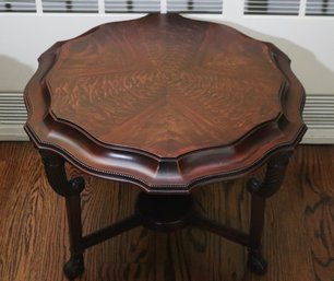 Vintage Carved Wood Parlor Accent Table With Scalloped Edges