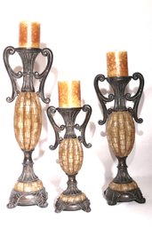 Set Of 3 Decorative Candle Pillars Ranging In Size From 14 - 22 Inches Tall